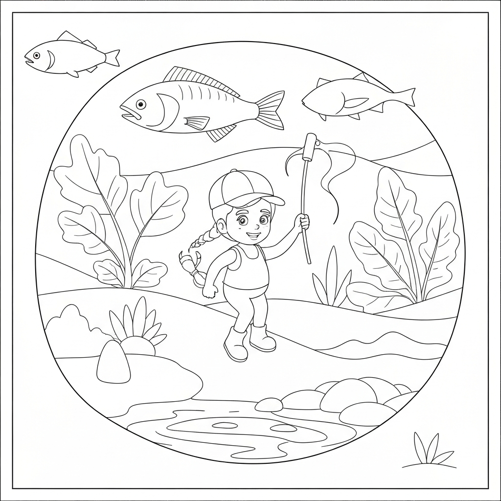 fishing educational coloring page