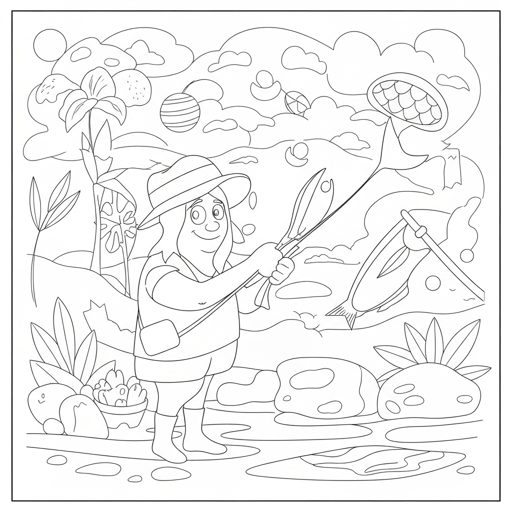 fishing flowers coloring page