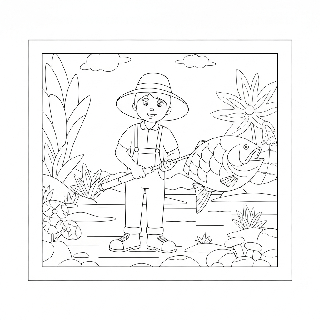 fishing portrait coloring page