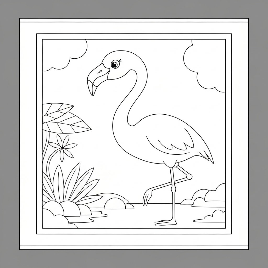 flamingo cartoon coloring page