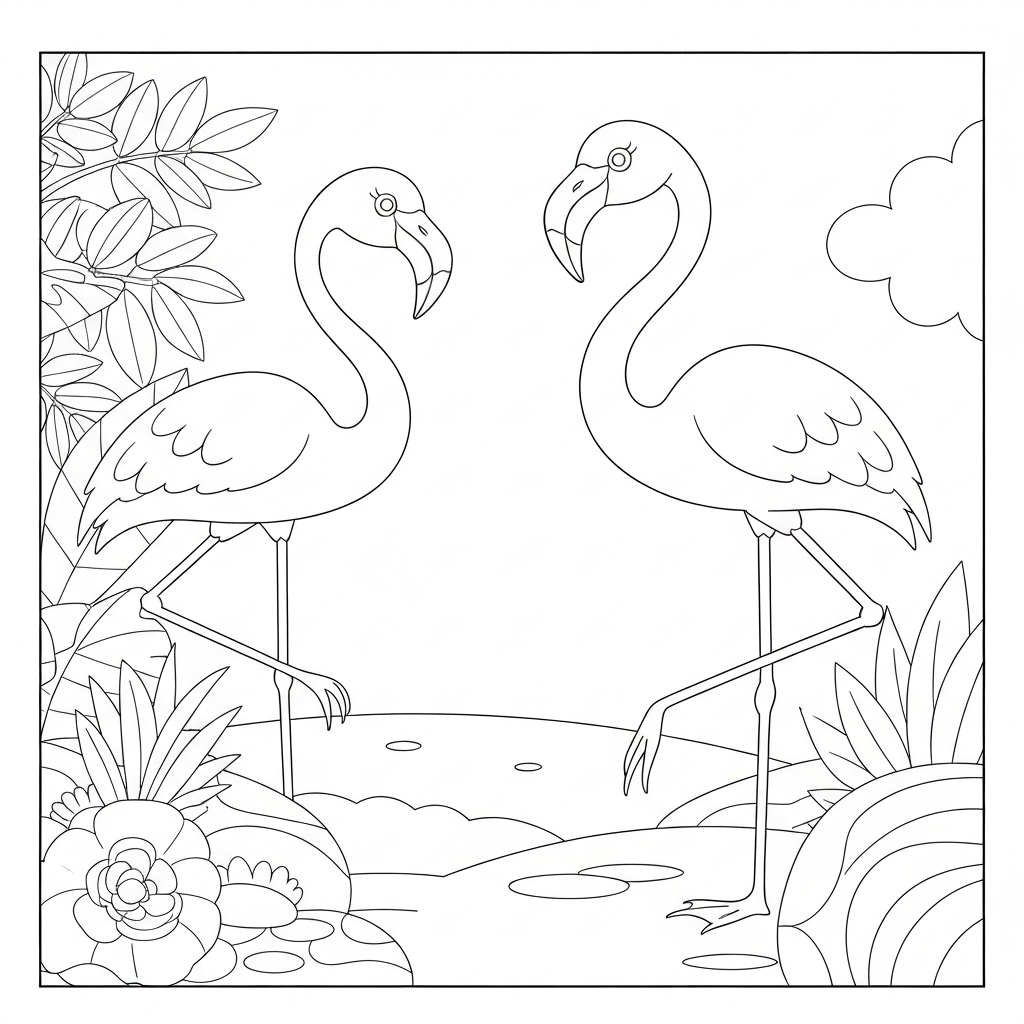 flamingo cute coloring page
