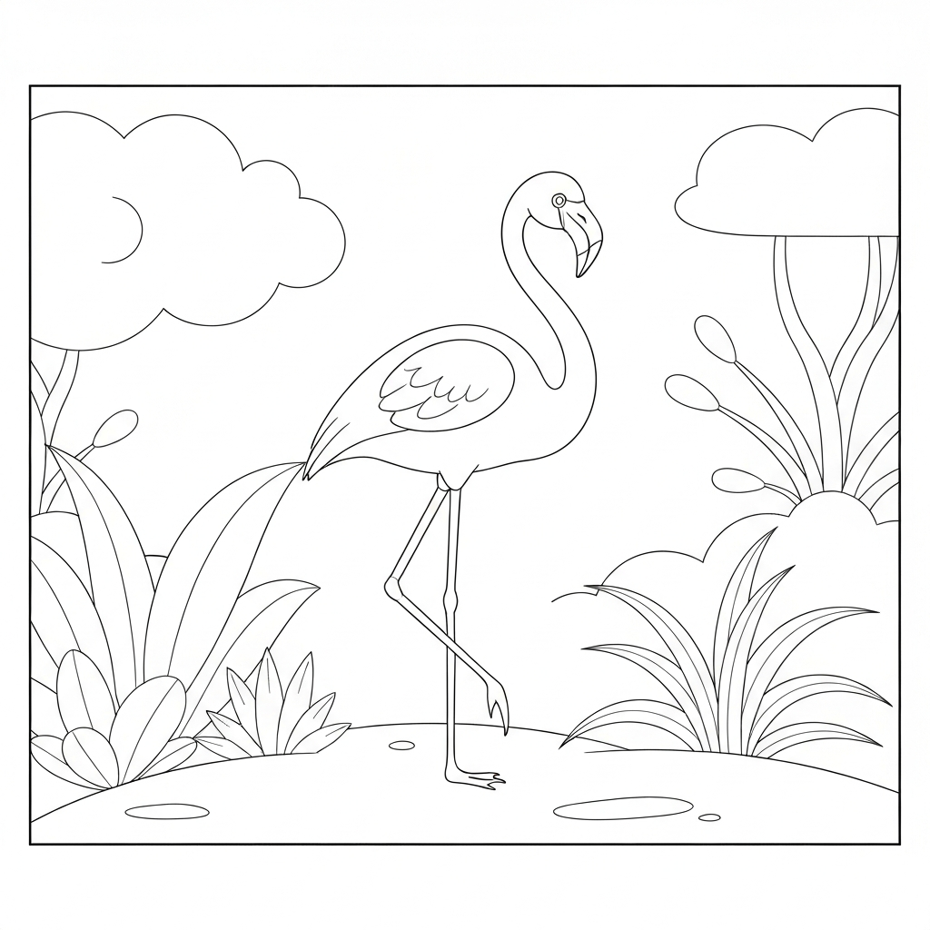 flamingo easy coloring page