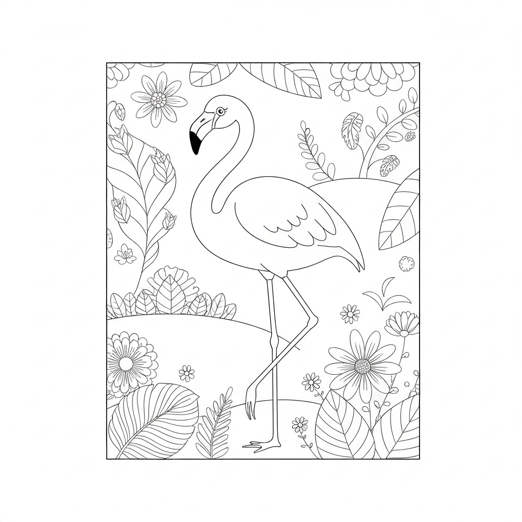 flamingo flowers coloring page