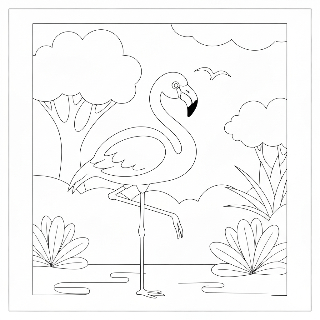 flamingo simple coloring page