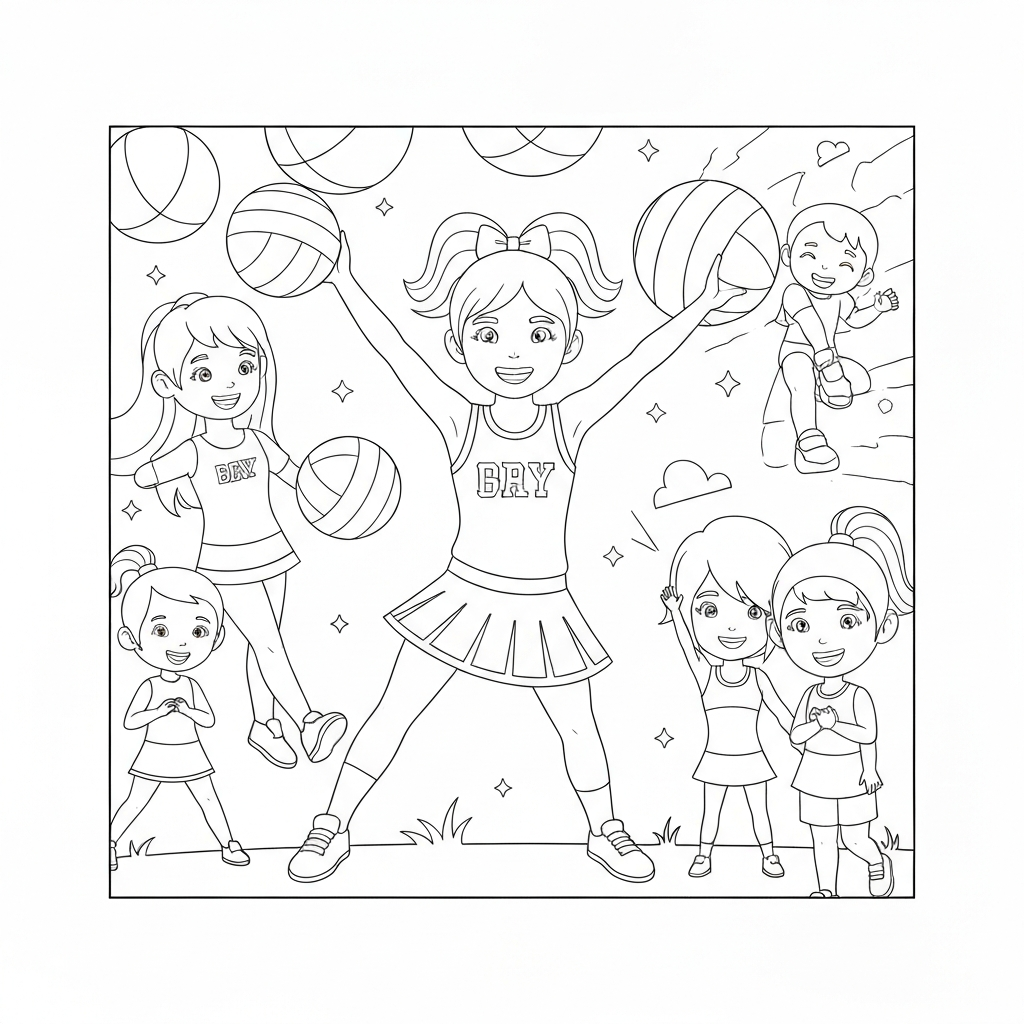for cheerleading action coloring page