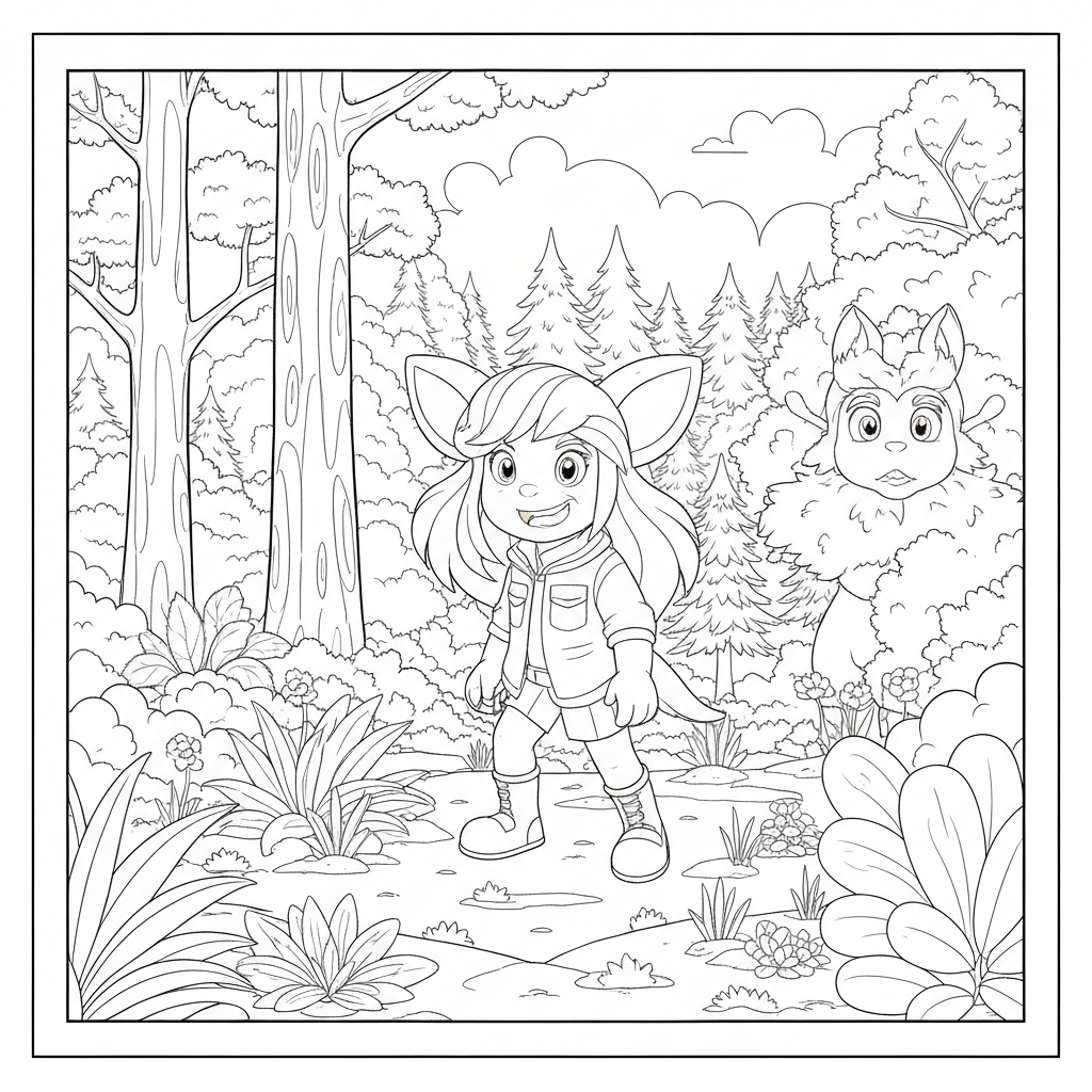 forest action coloring page