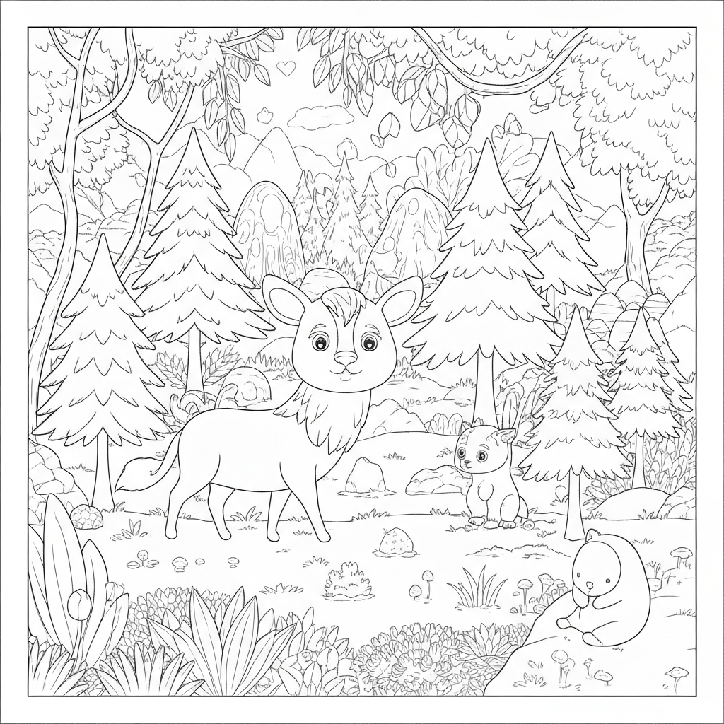forest detailed coloring page