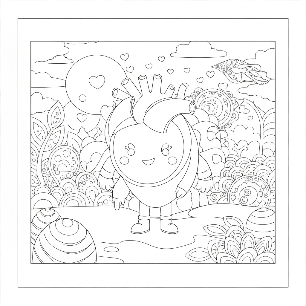 heart shape abstract coloring page