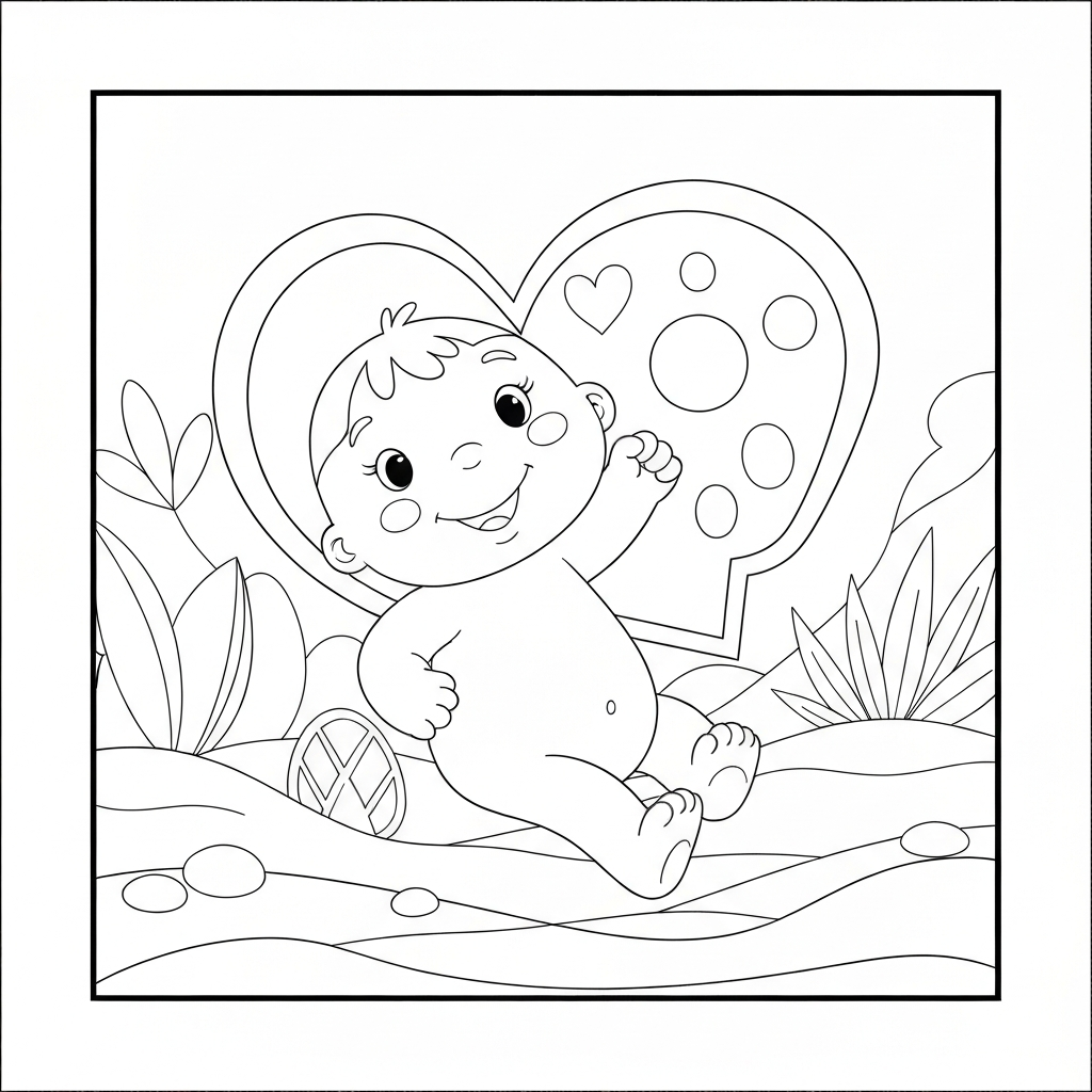heart shape baby coloring page
