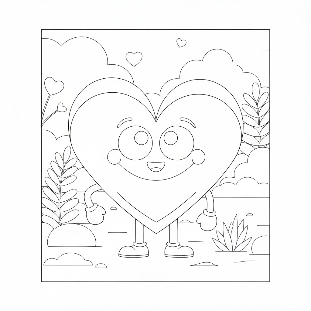 heart shape cartoon coloring page