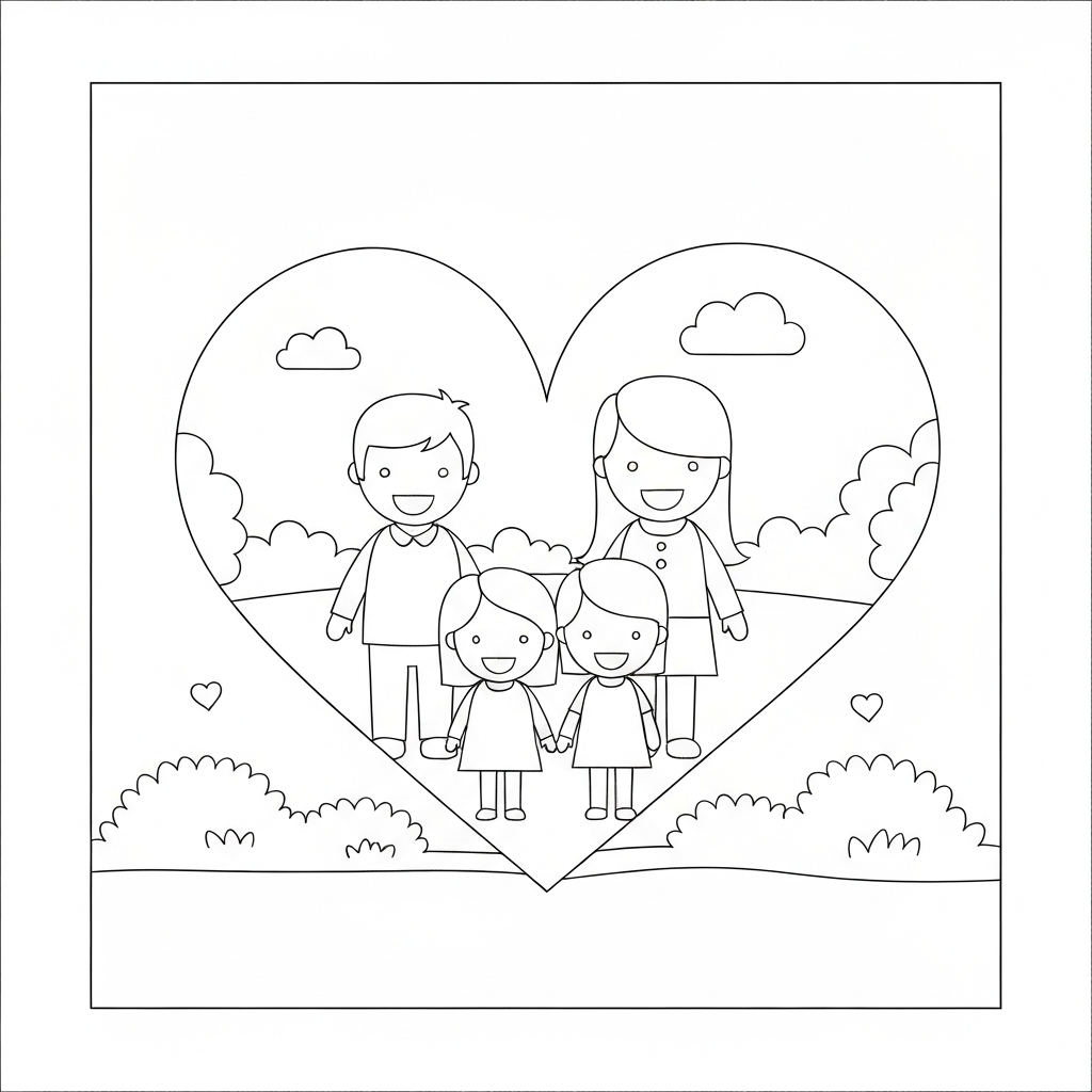 heart shape family coloring page