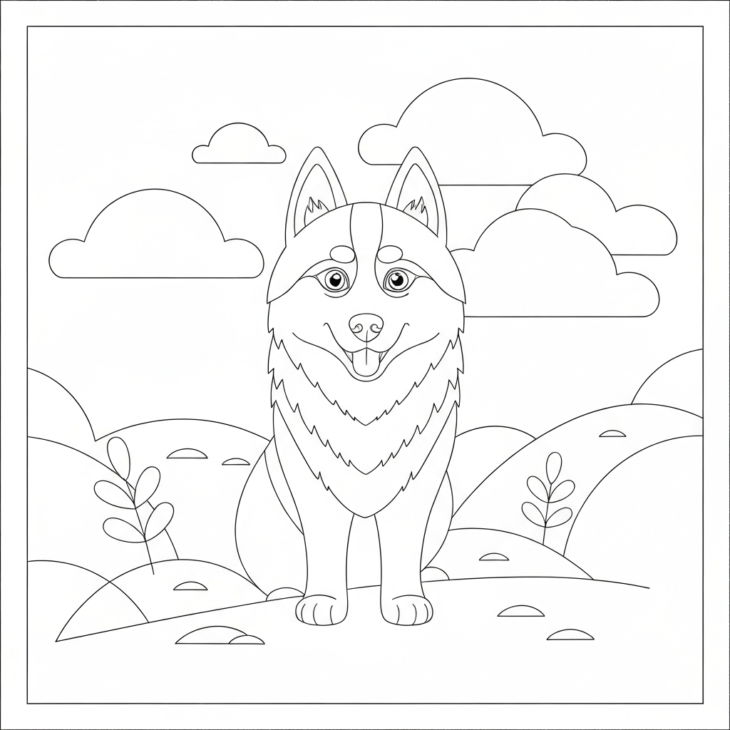 husky abstract coloring page