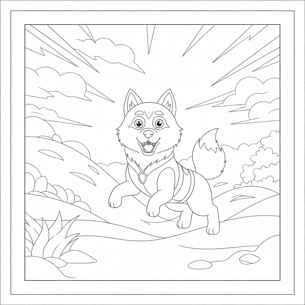 husky action coloring page