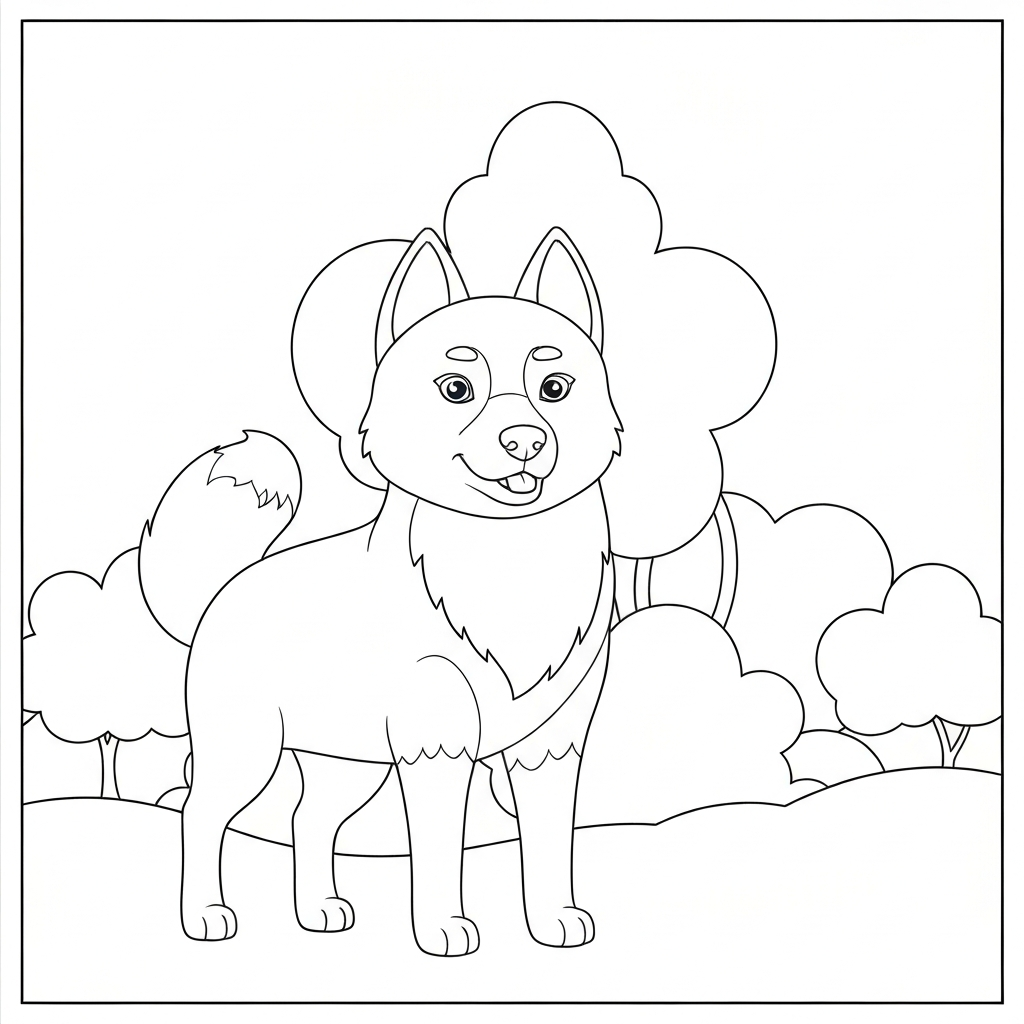 husky cartoon coloring page