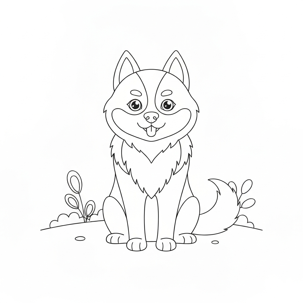 husky cute coloring page