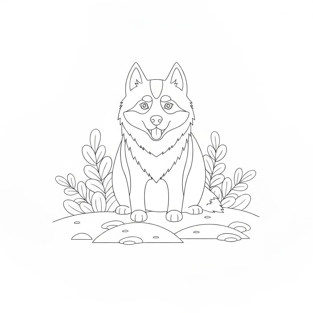 husky detailed coloring page
