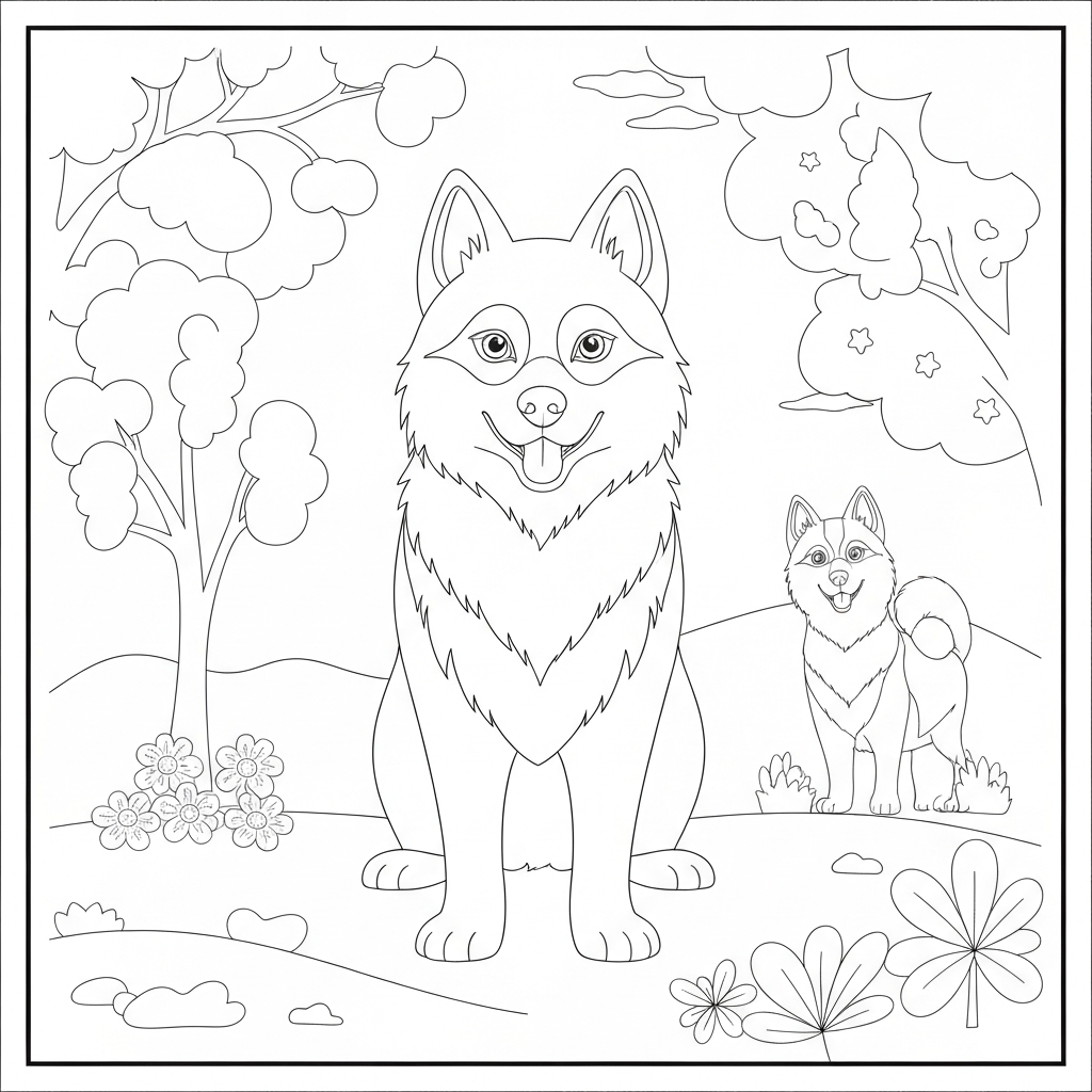 husky easy coloring page