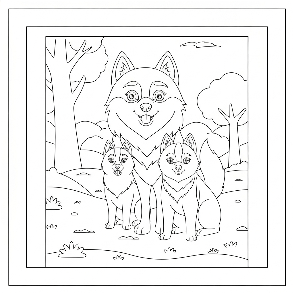 husky family coloring page
