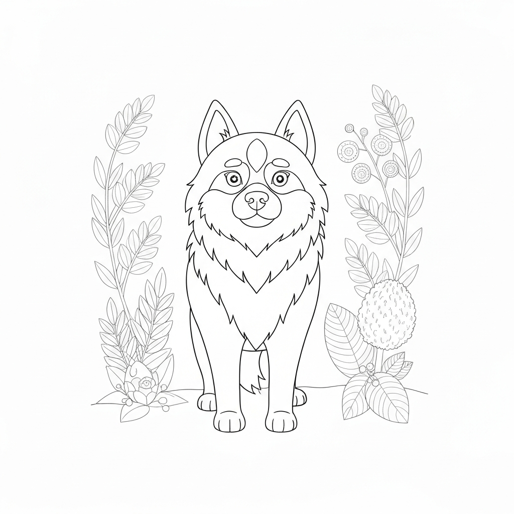 husky flowers coloring page