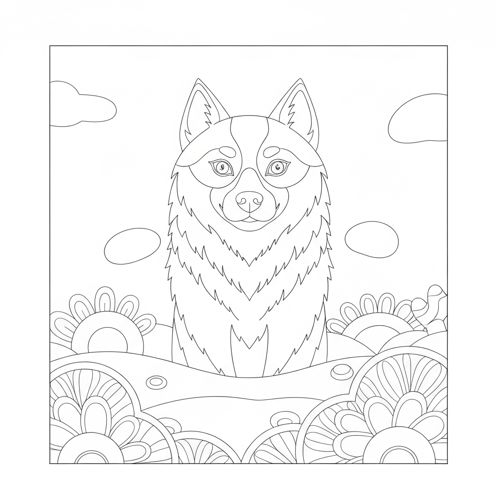husky mandala coloring page
