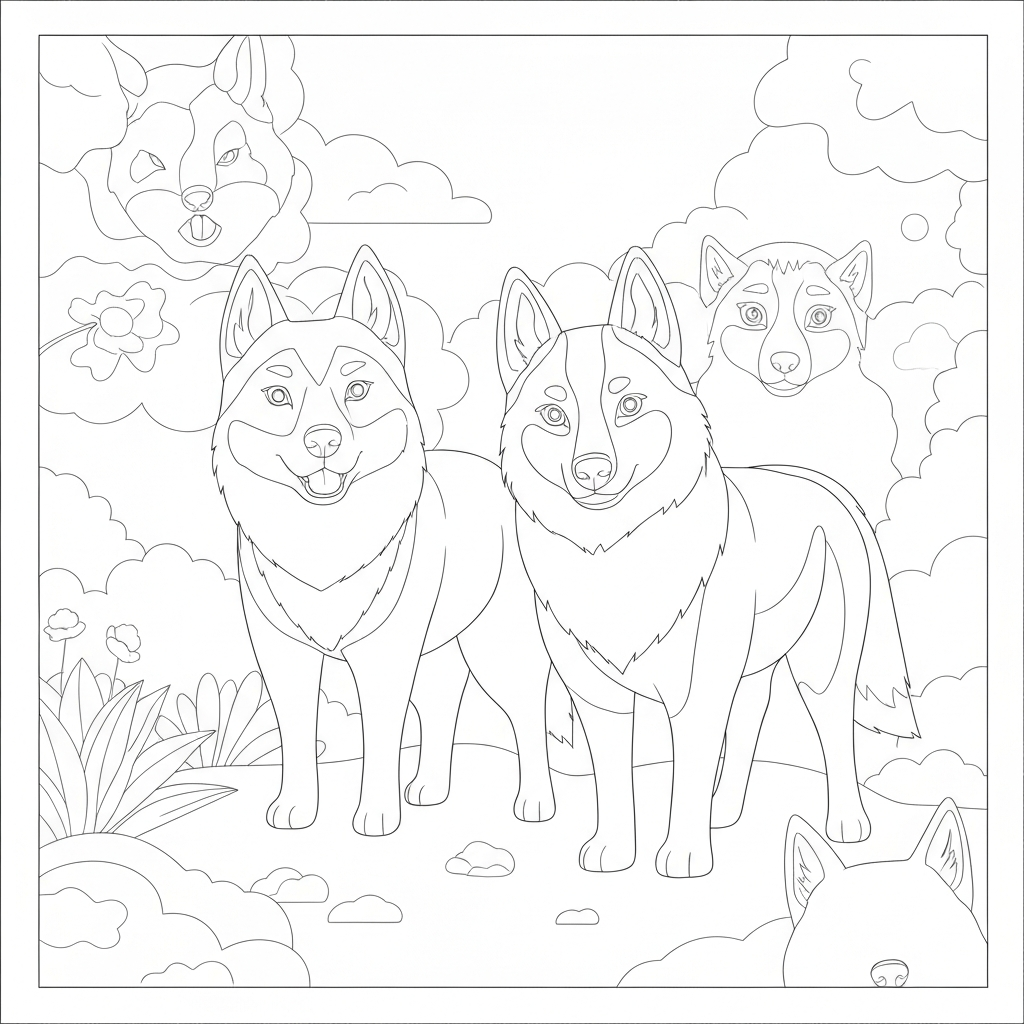 husky pattern coloring page