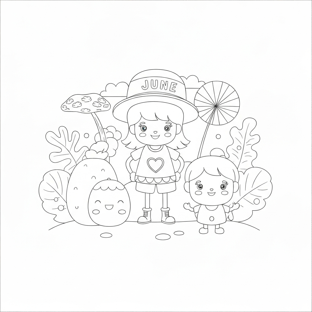6月のかわいいぬりえページ