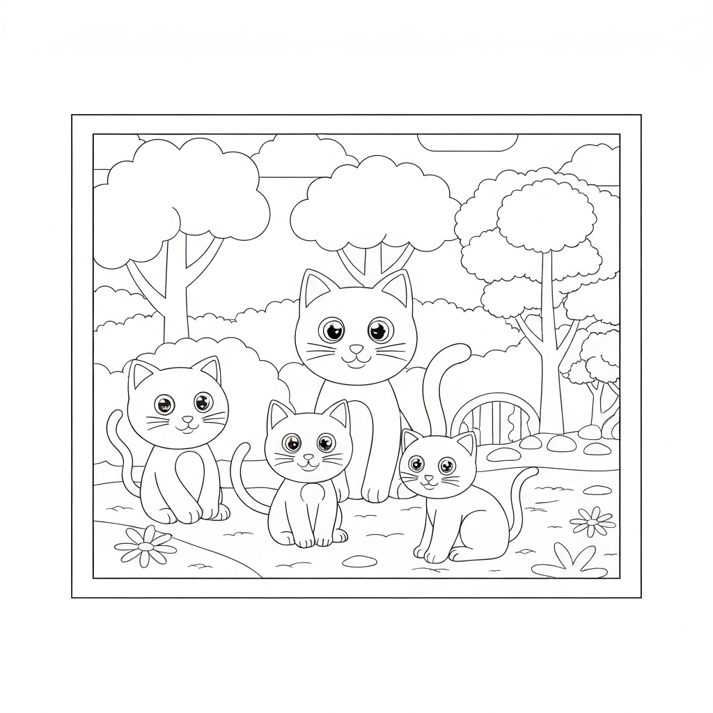 Kätzchen Katze Familien-Malvorlage