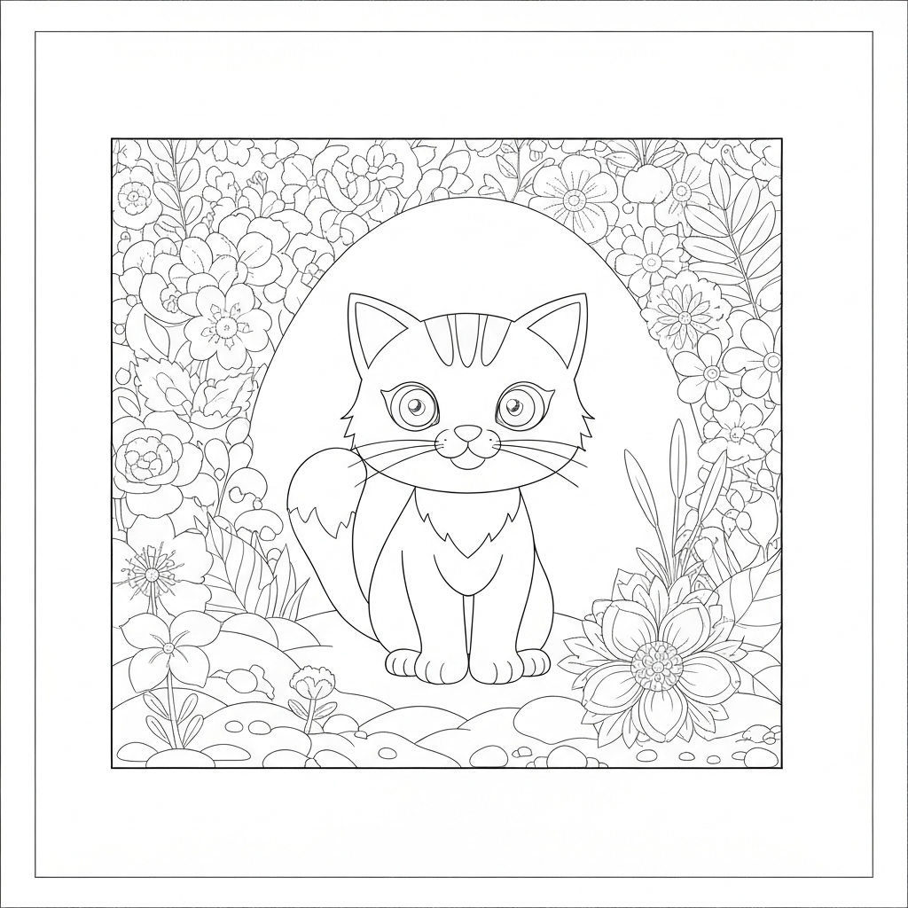 Kätzchen Katze Blumen-Malvorlage