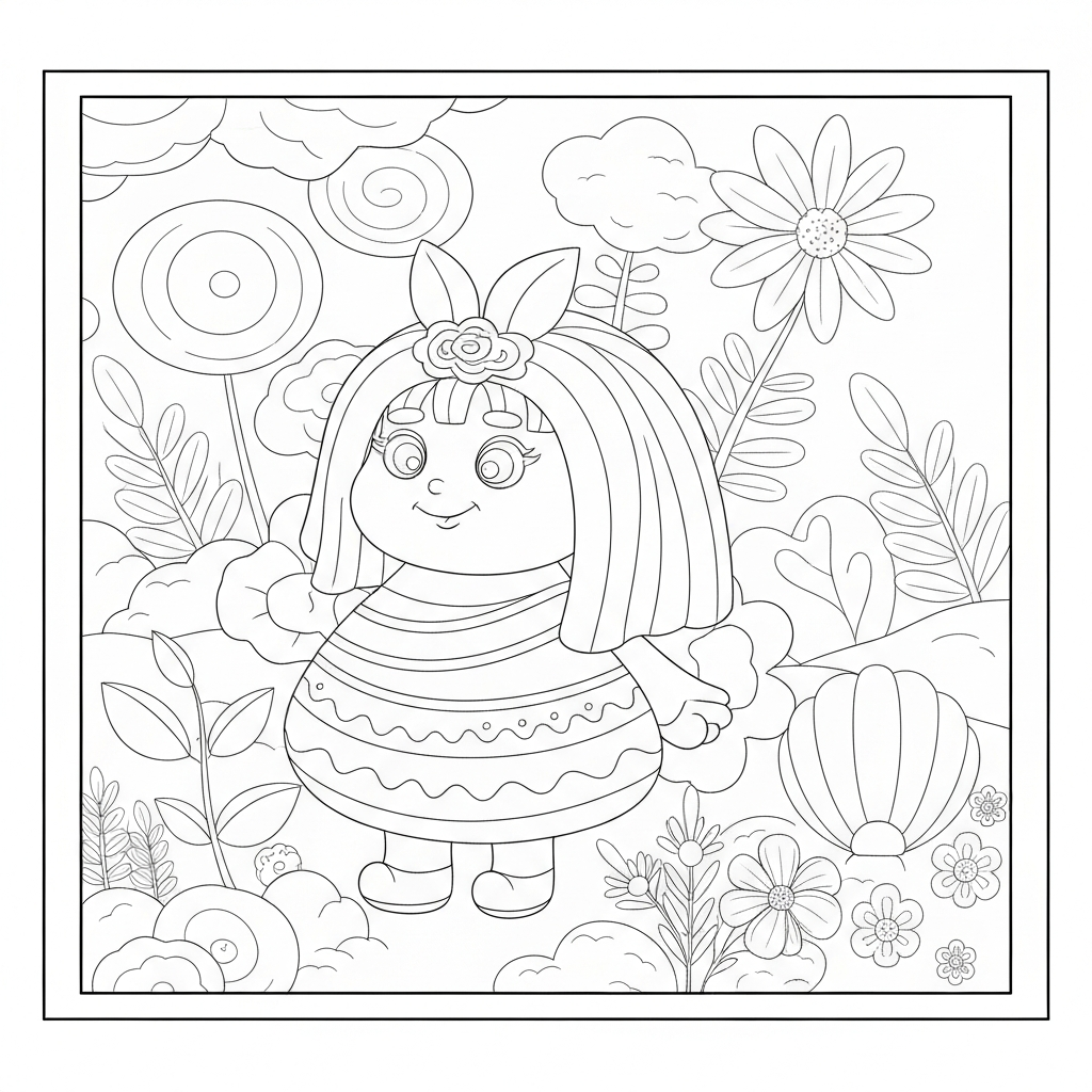 labubu flowers coloring page