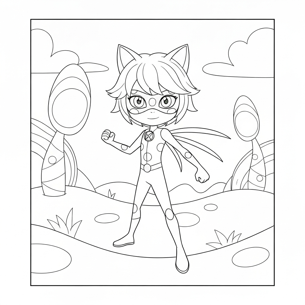 ladybug cat noir cartoon coloring page