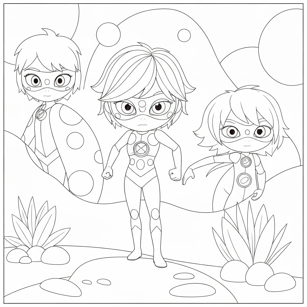 ladybug cat noir decorative coloring page