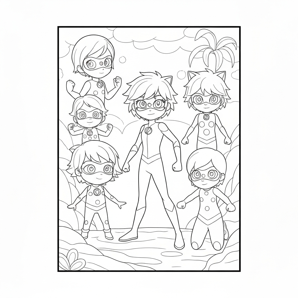 ladybug cat noir family coloring page