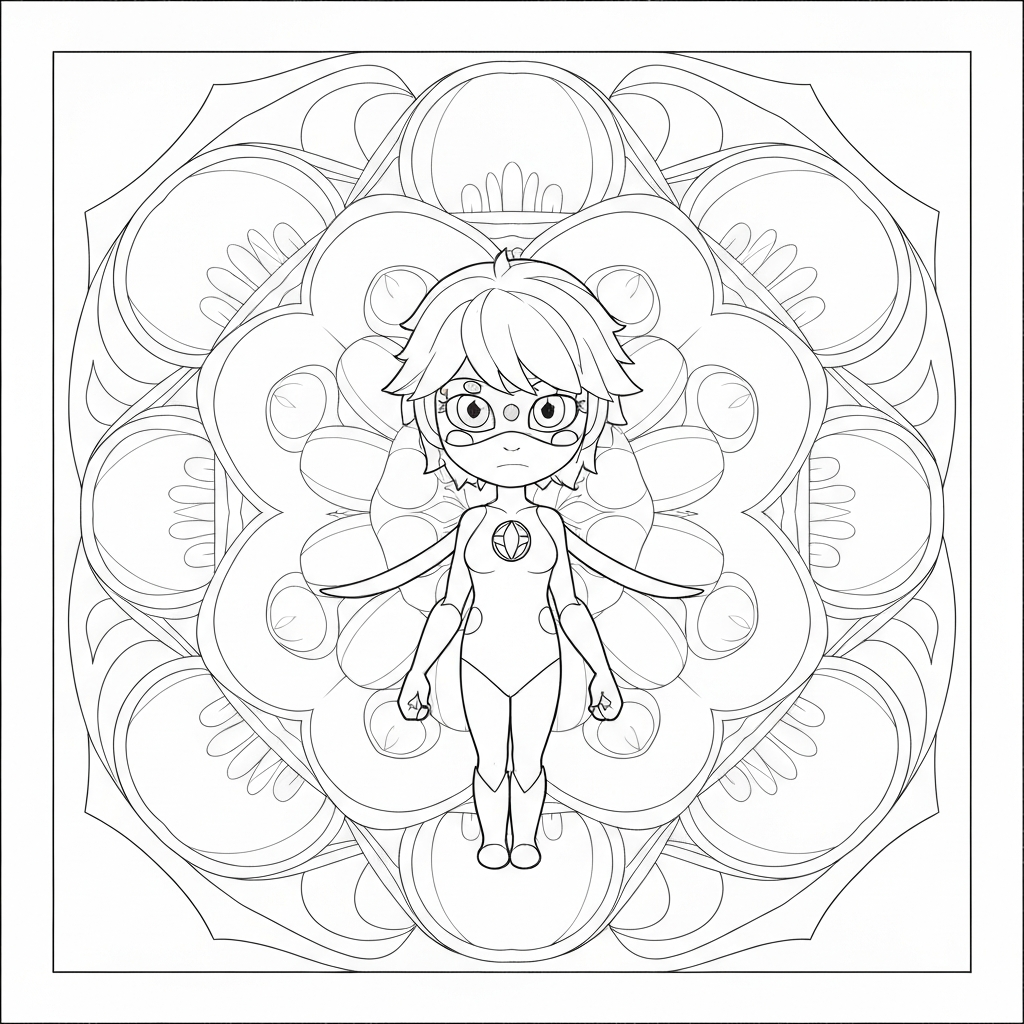 ladybug cat noir mandala coloring page