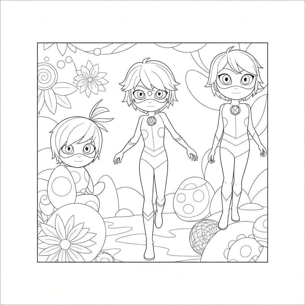 ladybug cat noir pattern coloring page