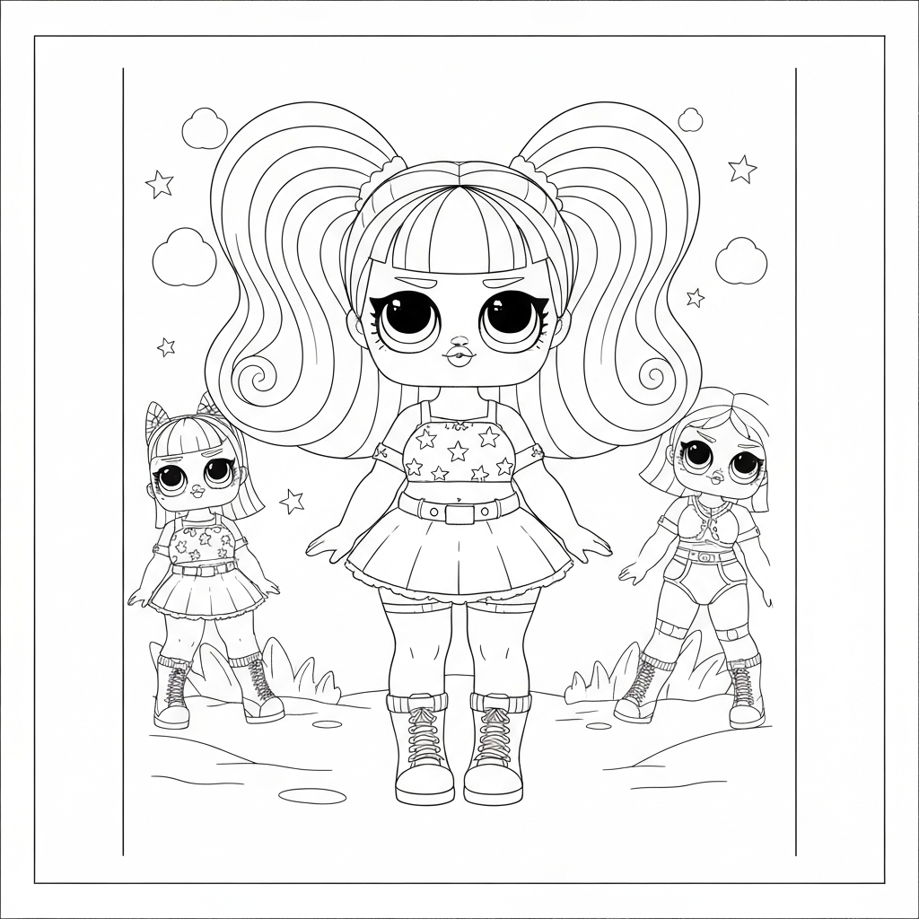 página para colorir de ação de lol doll