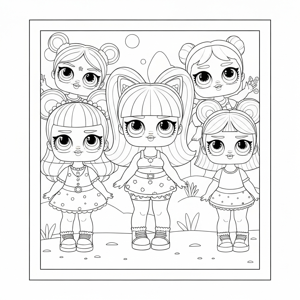 página para colorir de família de lol doll