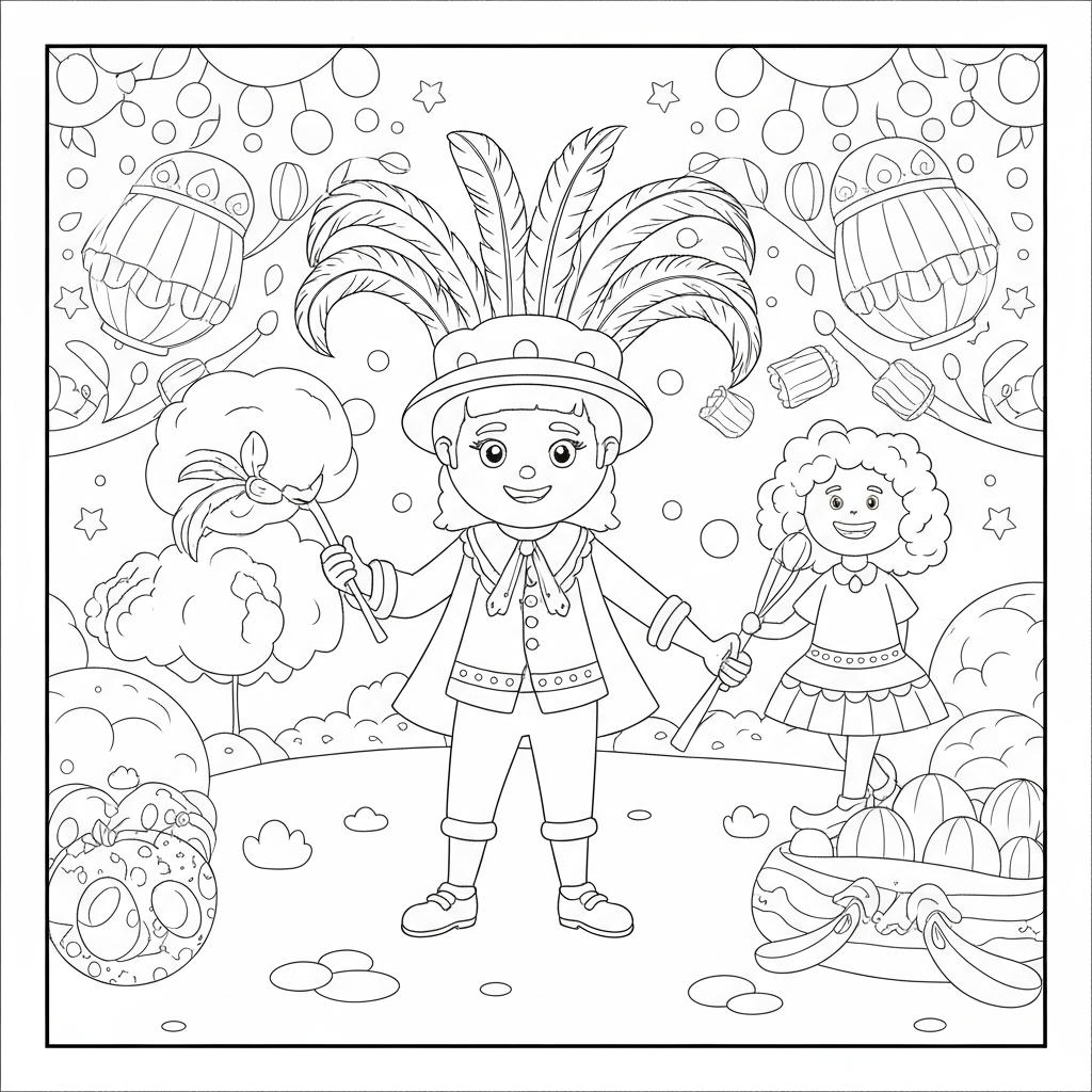 mardi gras cartoon coloring page