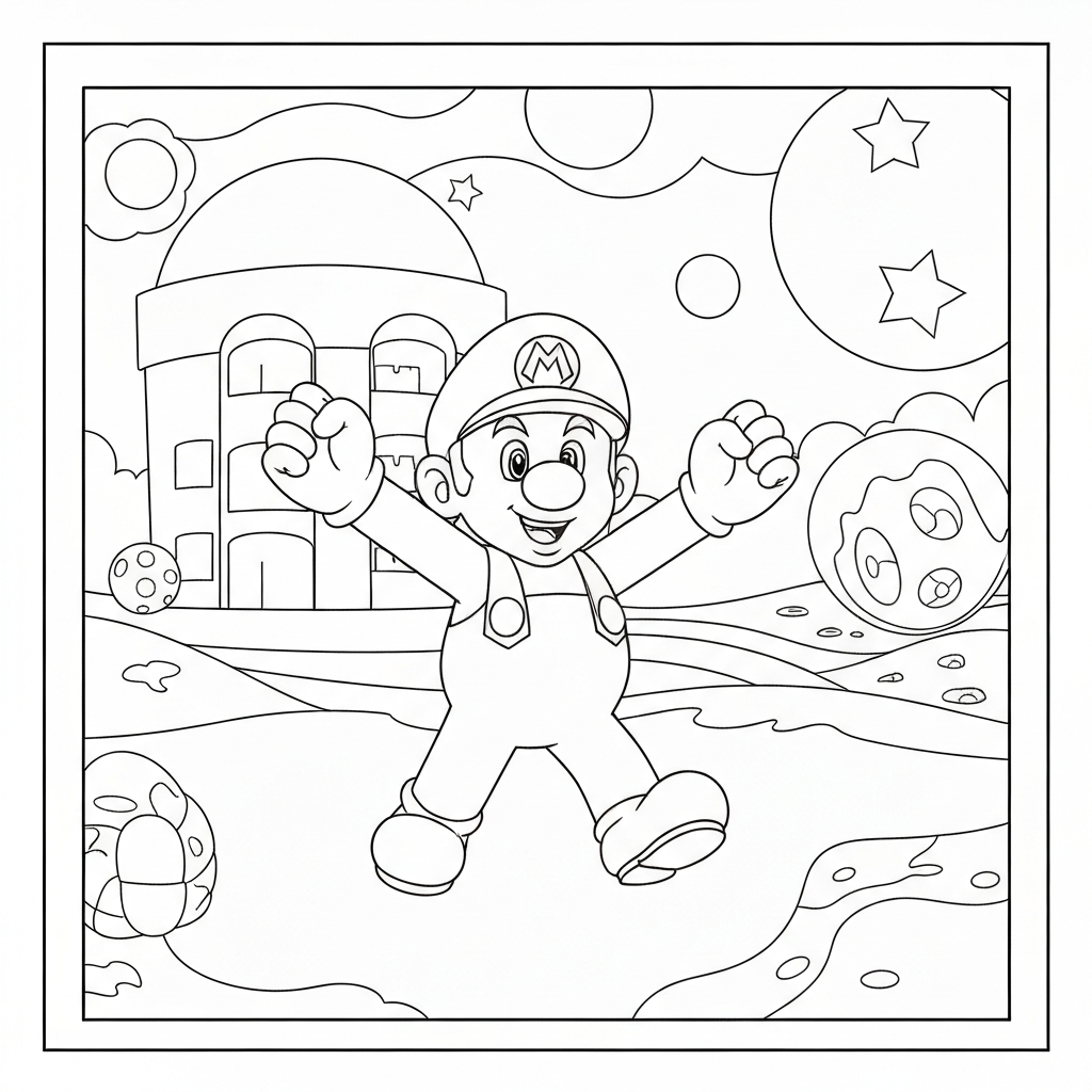 mario bros action coloring page