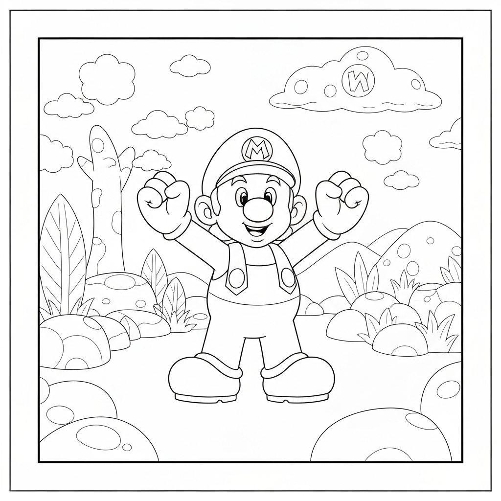 mario bros easy coloring page