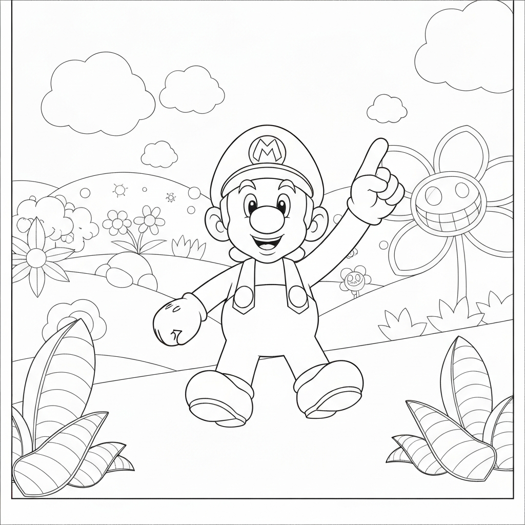 mario bros flowers coloring page