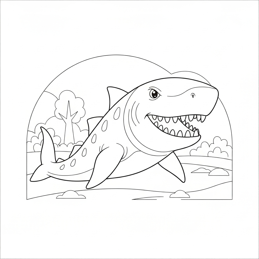 megalodon cartoon coloring page