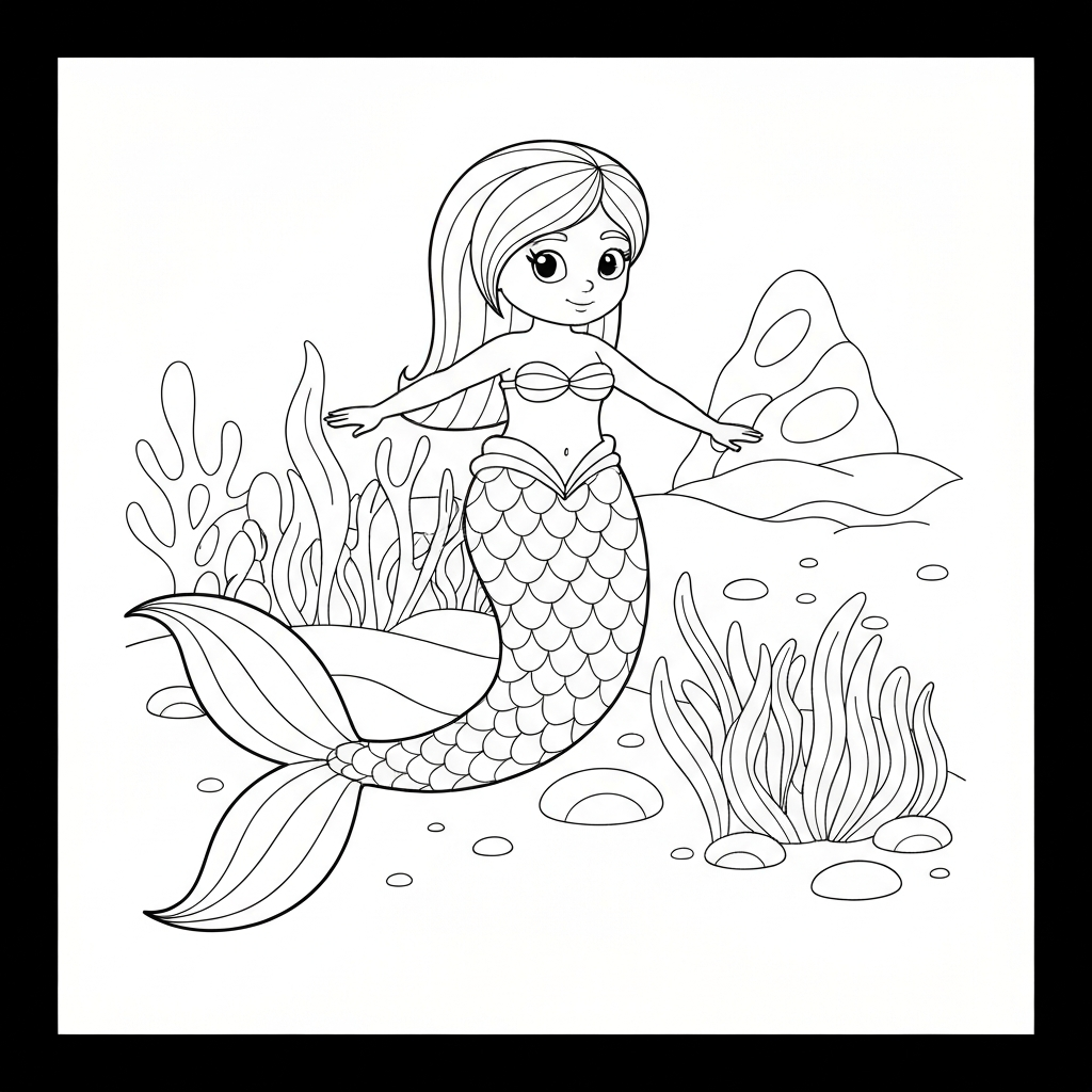 mermaid  print cartoon coloring page