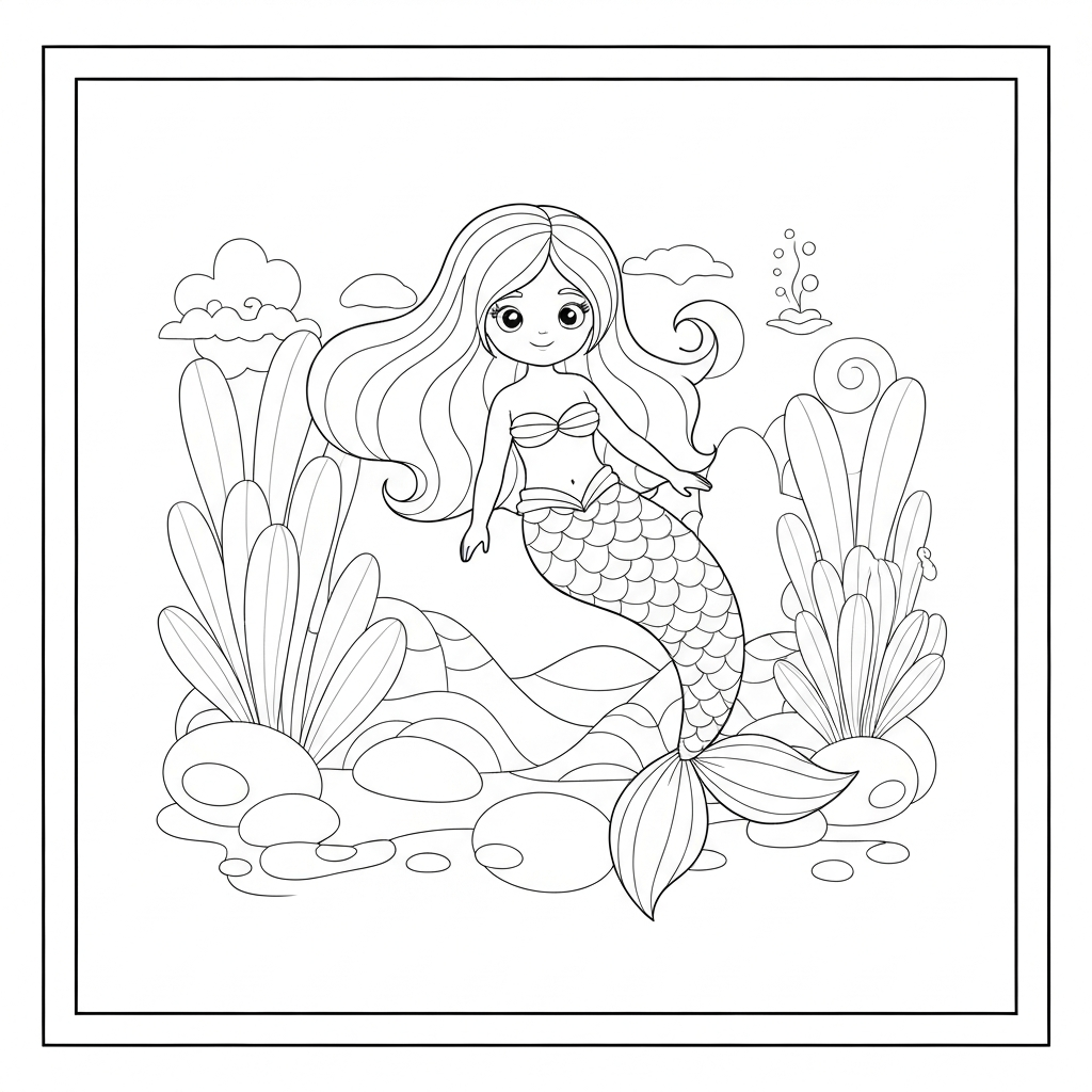mermaid  print cute coloring page
