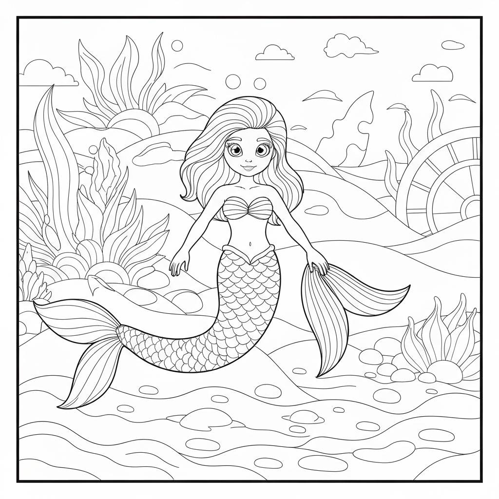 mermaid  print detailed coloring page