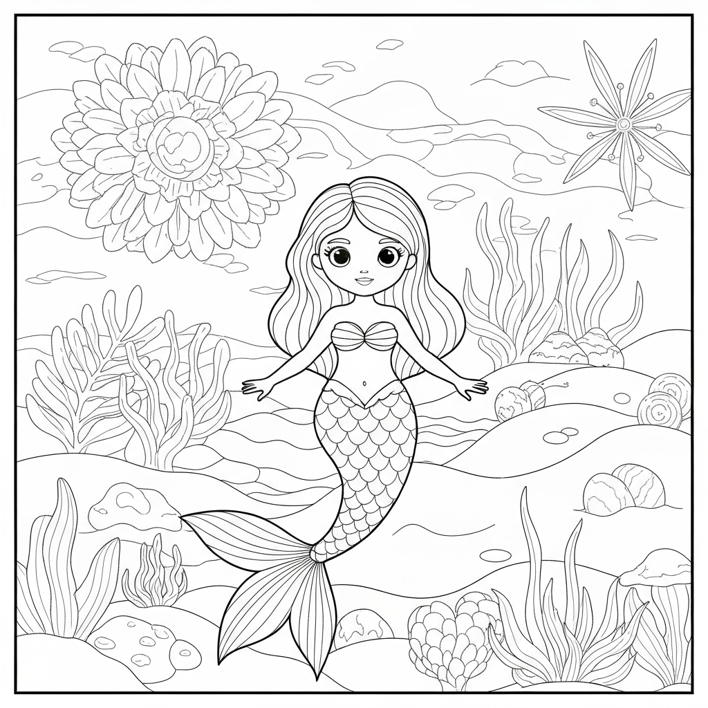 mermaid  print easy coloring page
