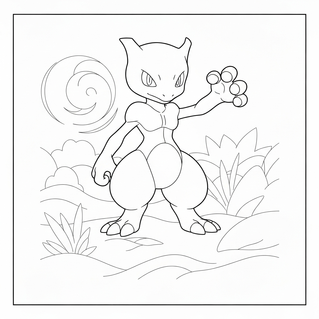 mewtwo action coloring page