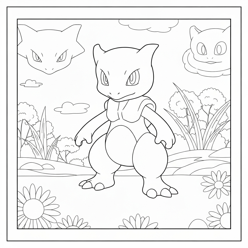 mewtwo cute coloring page