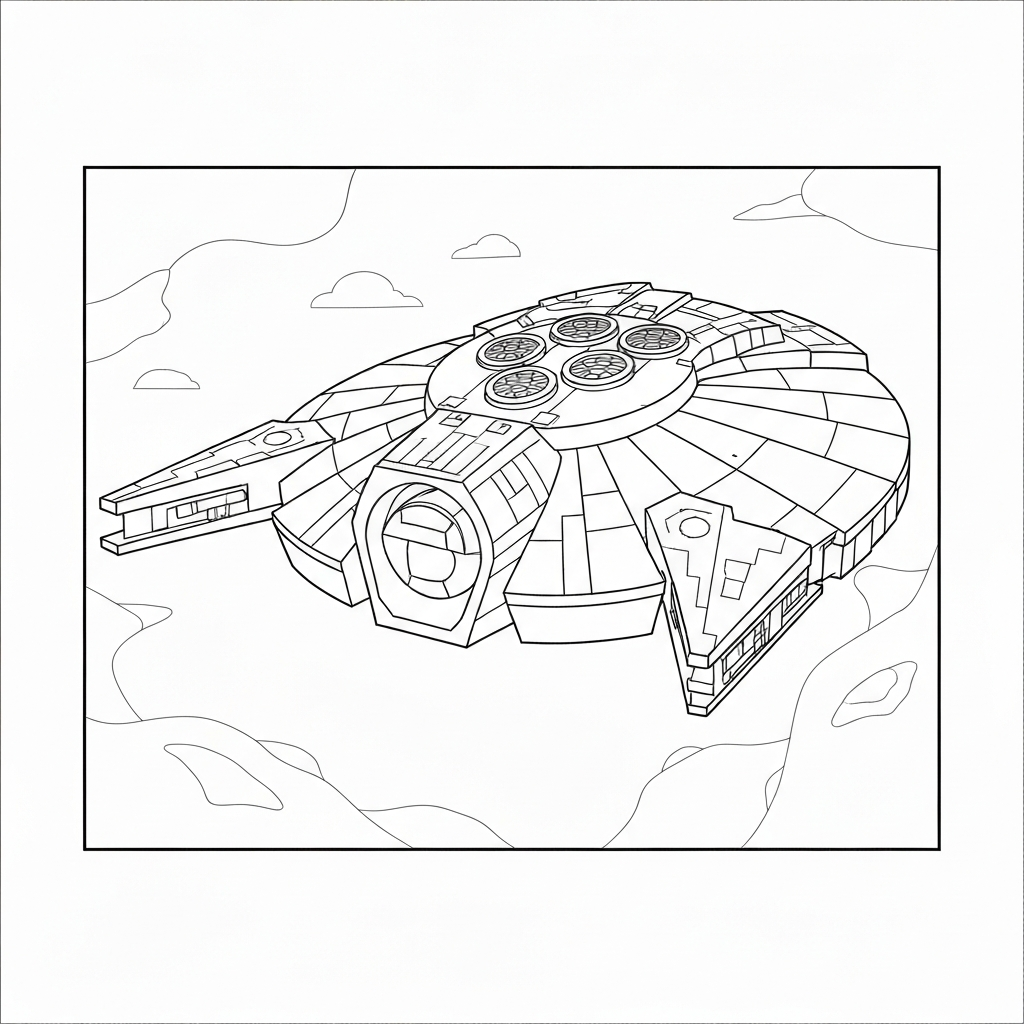 millennium falcon  easy cartoon coloring page