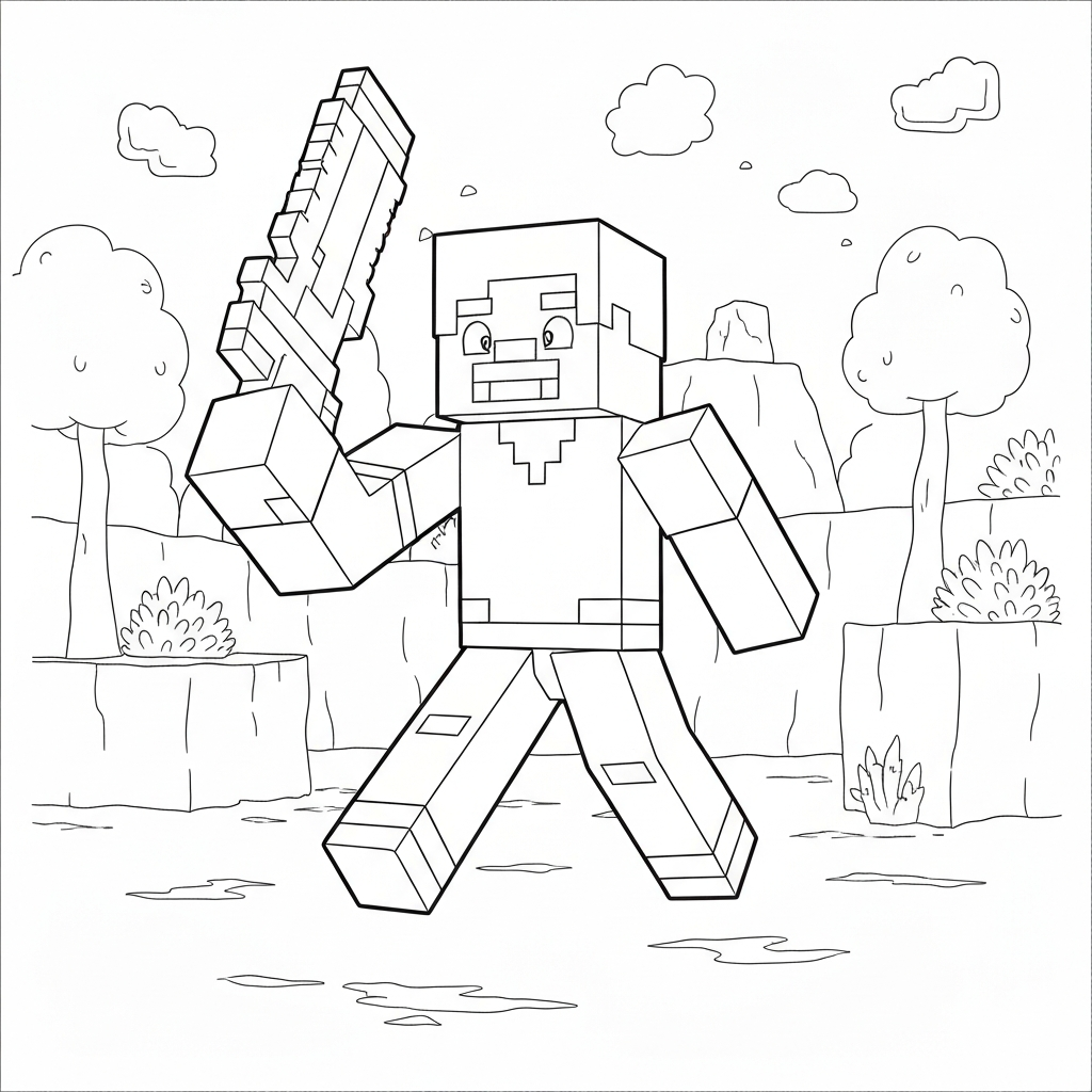 minecraft action coloring page