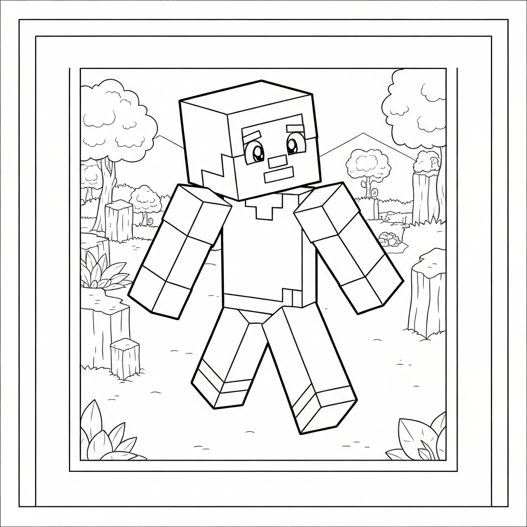 minecraft cartoon coloring page